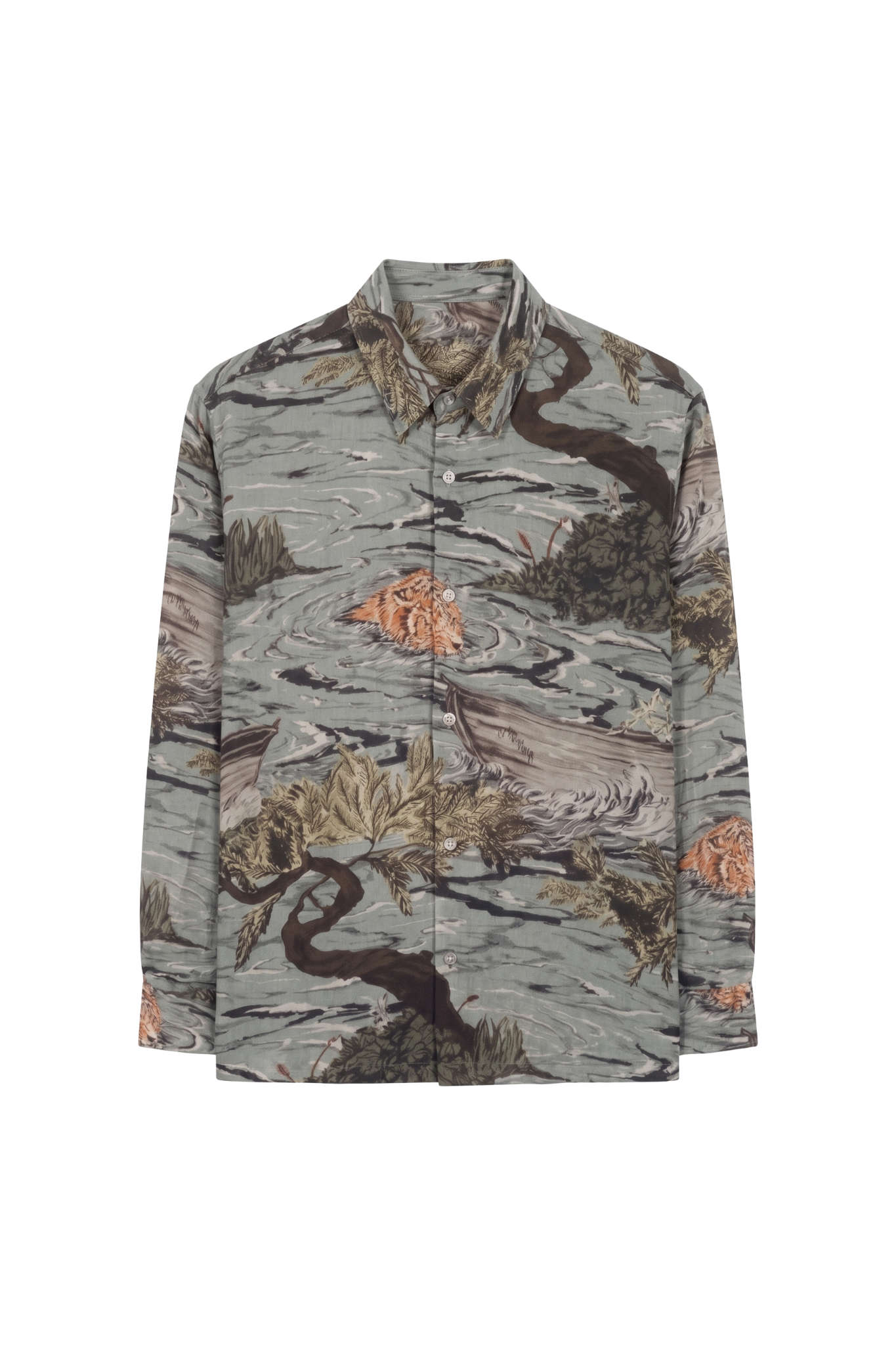 Tropical Print Linen Shirt
