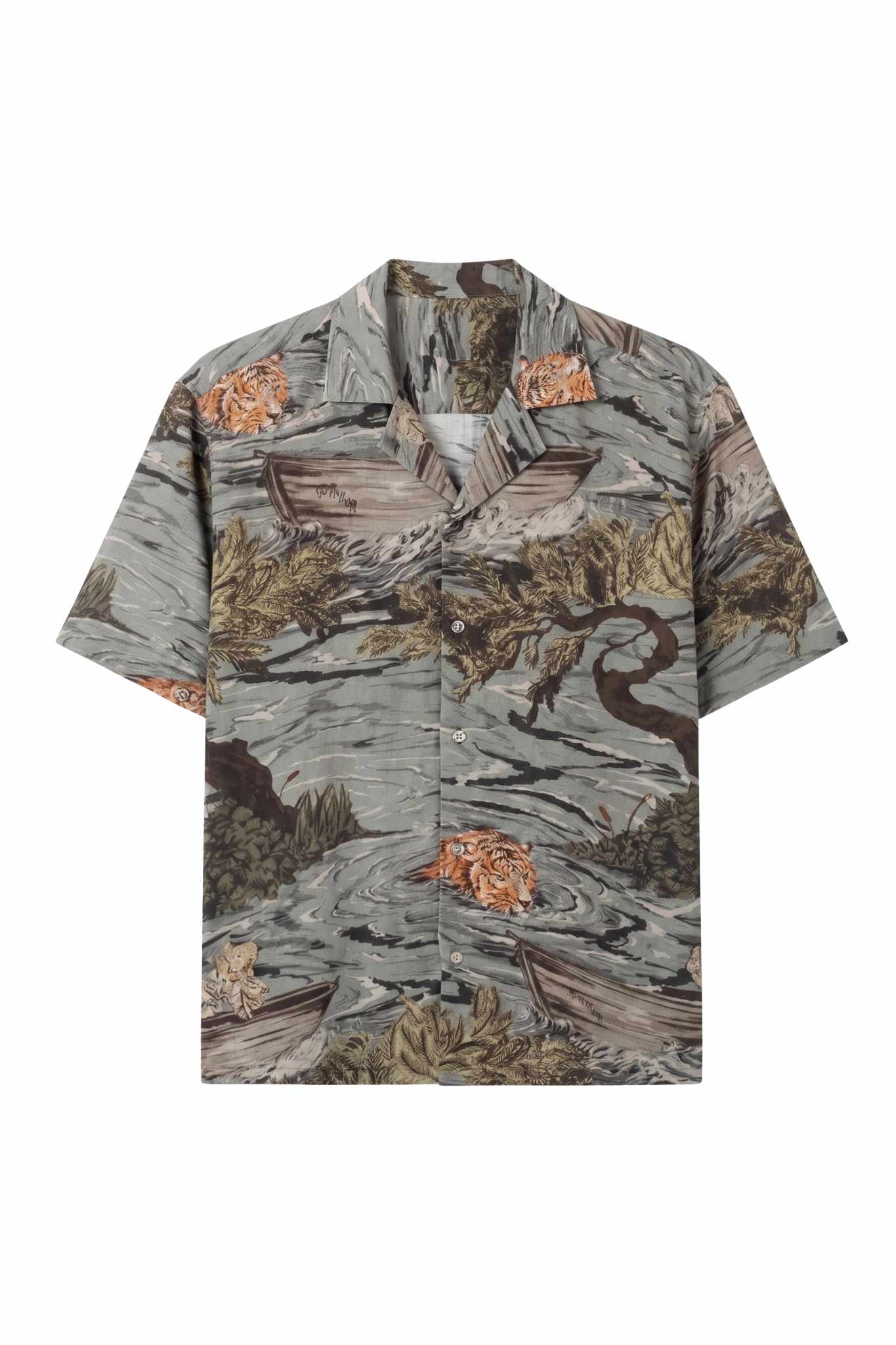 Tropical Print Linen Camp Shirt