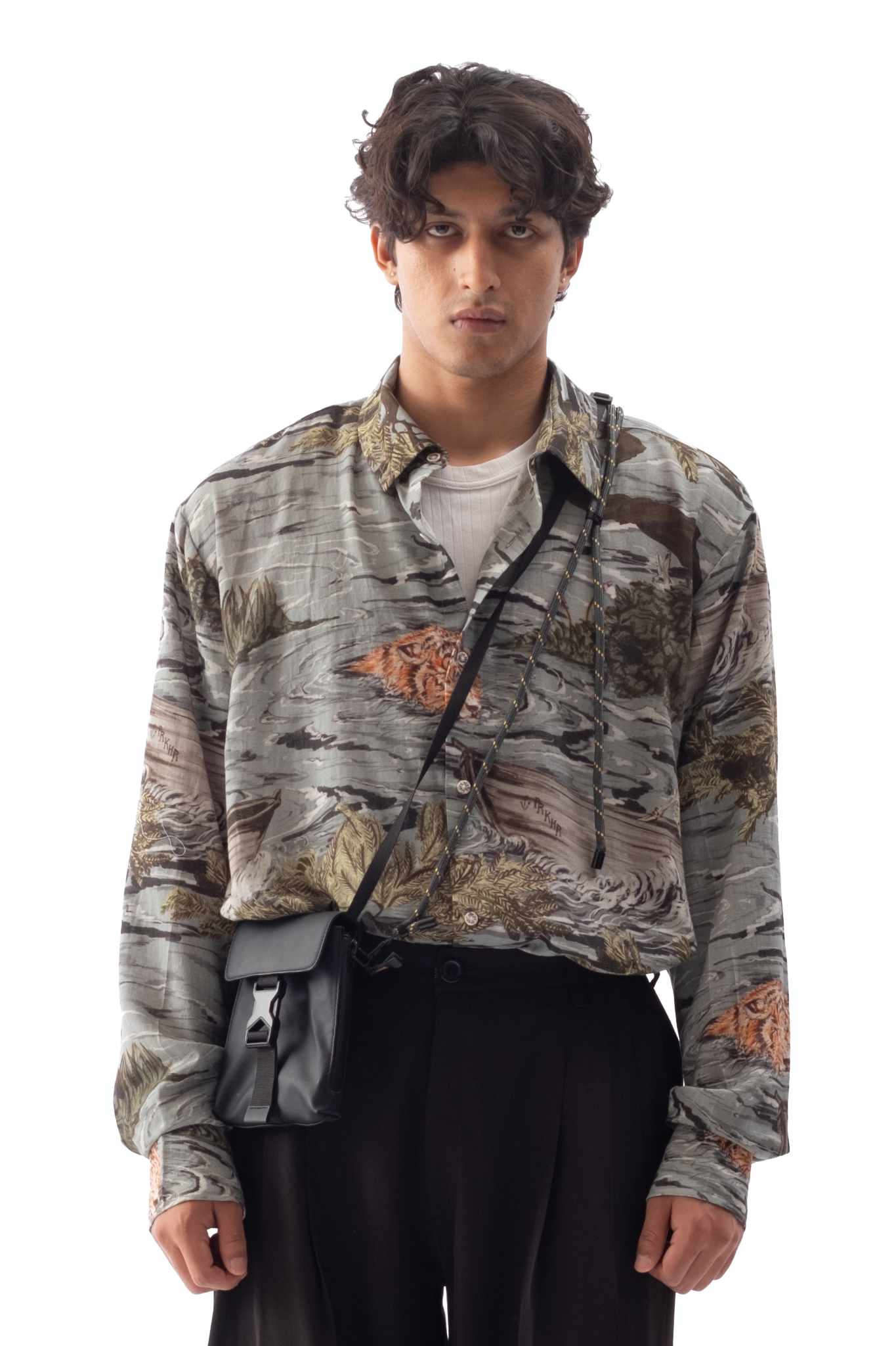 Tropical Print Linen Shirt