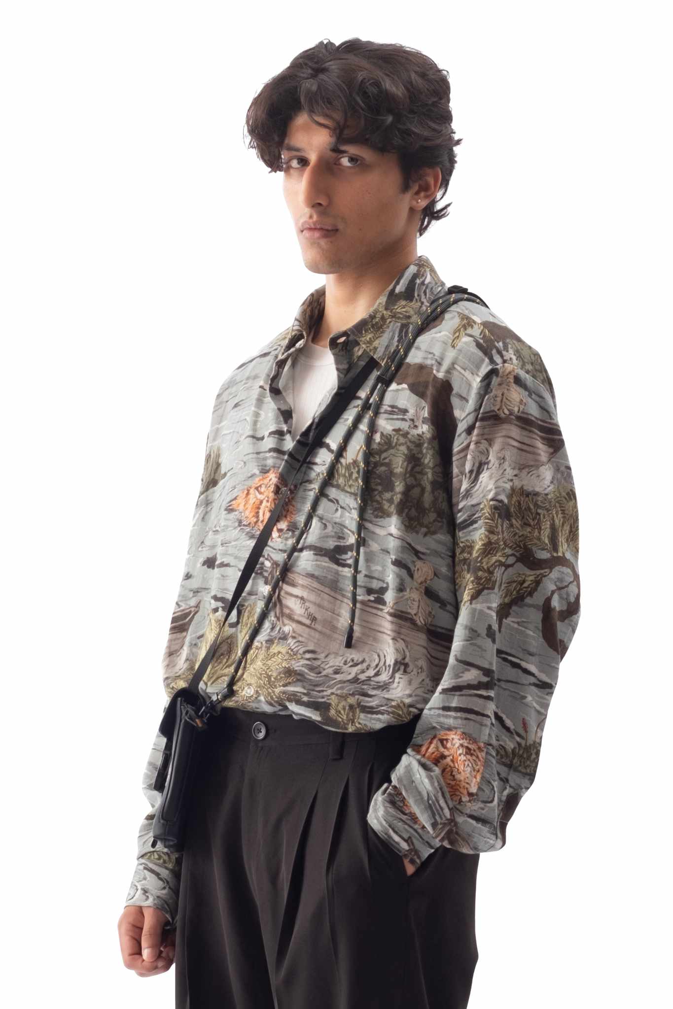 Tropical Print Linen Shirt