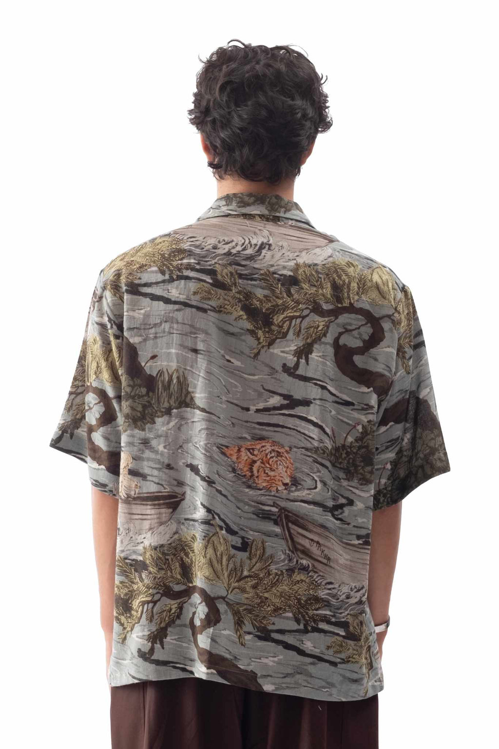 Tropical Print Linen Camp Shirt
