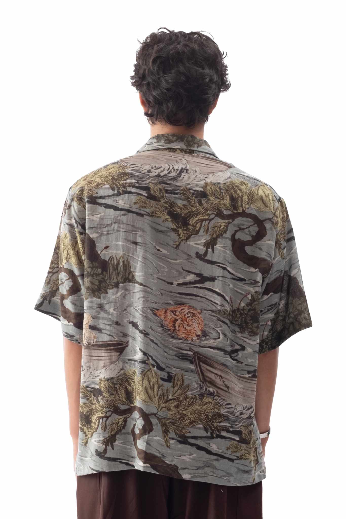 Tropical Print Linen Camp Shirt