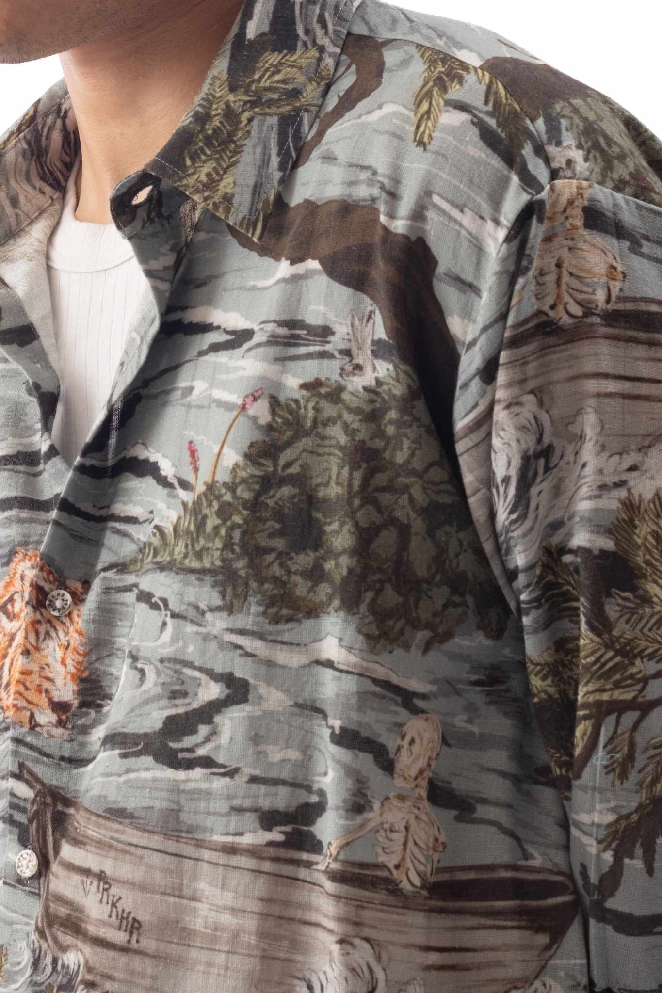 Tropical Print Linen Shirt