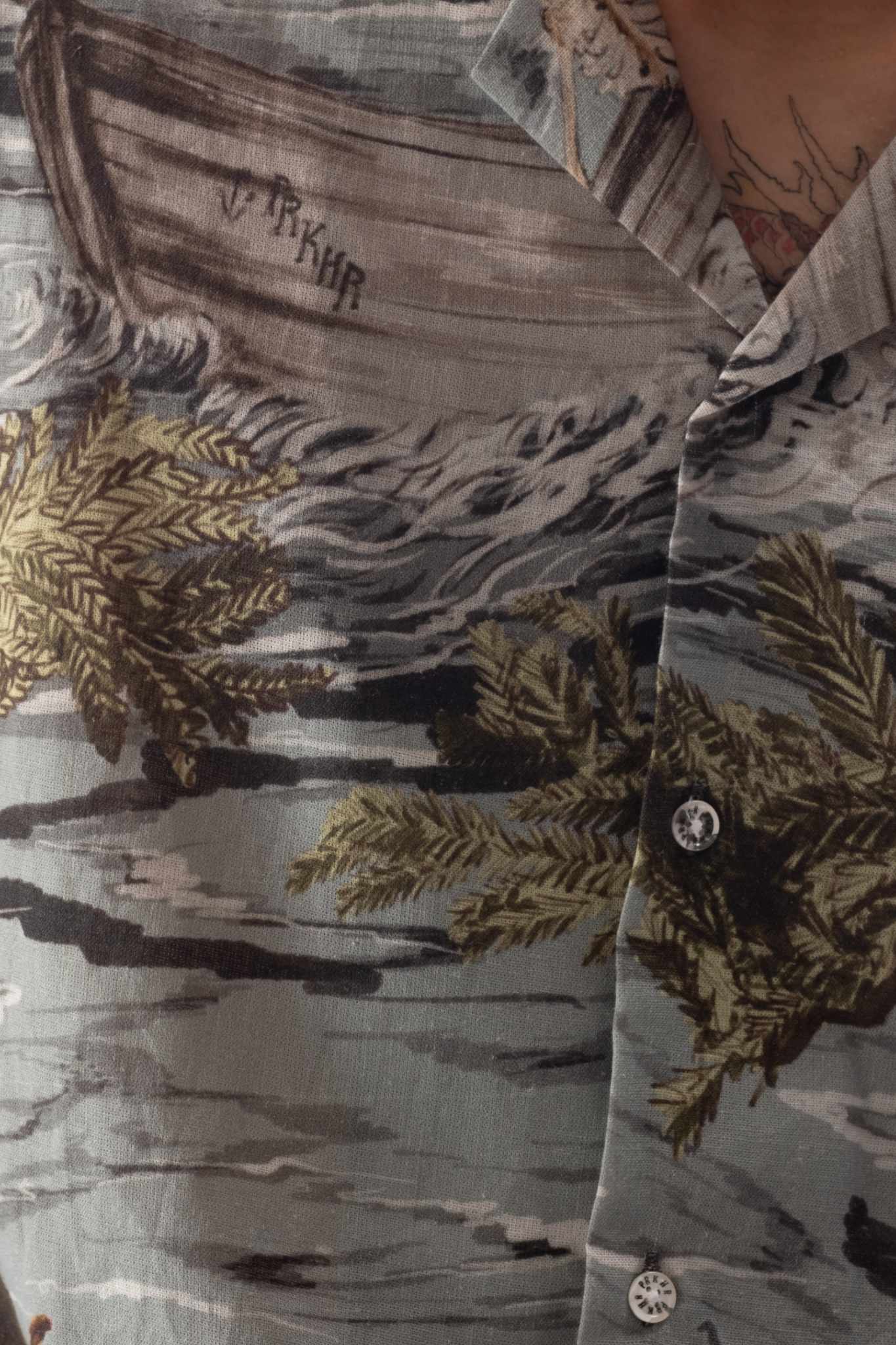 Tropical Print Linen Camp Shirt