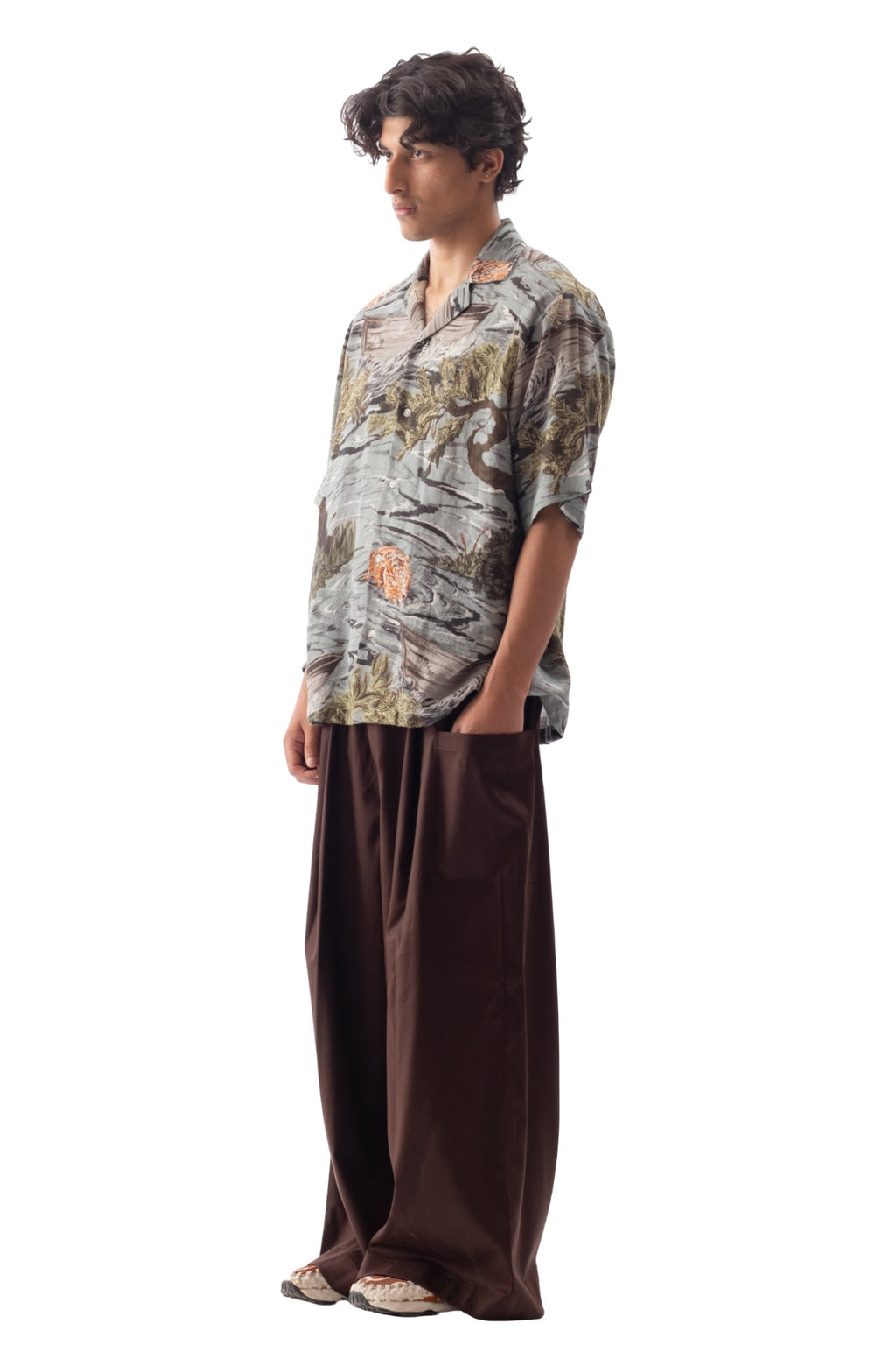 Tropical Print Linen Camp Shirt