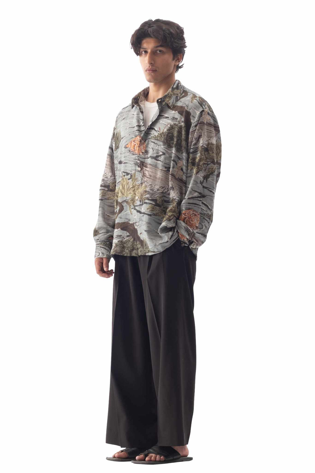 Tropical Print Linen Shirt
