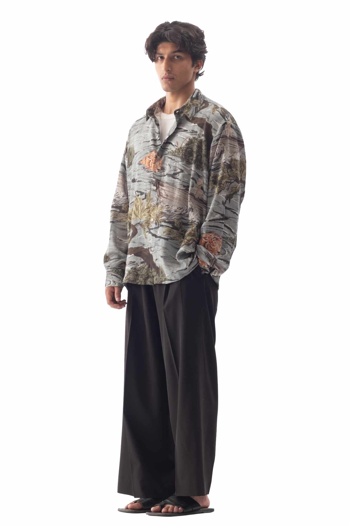 Tropical Print Linen Shirt